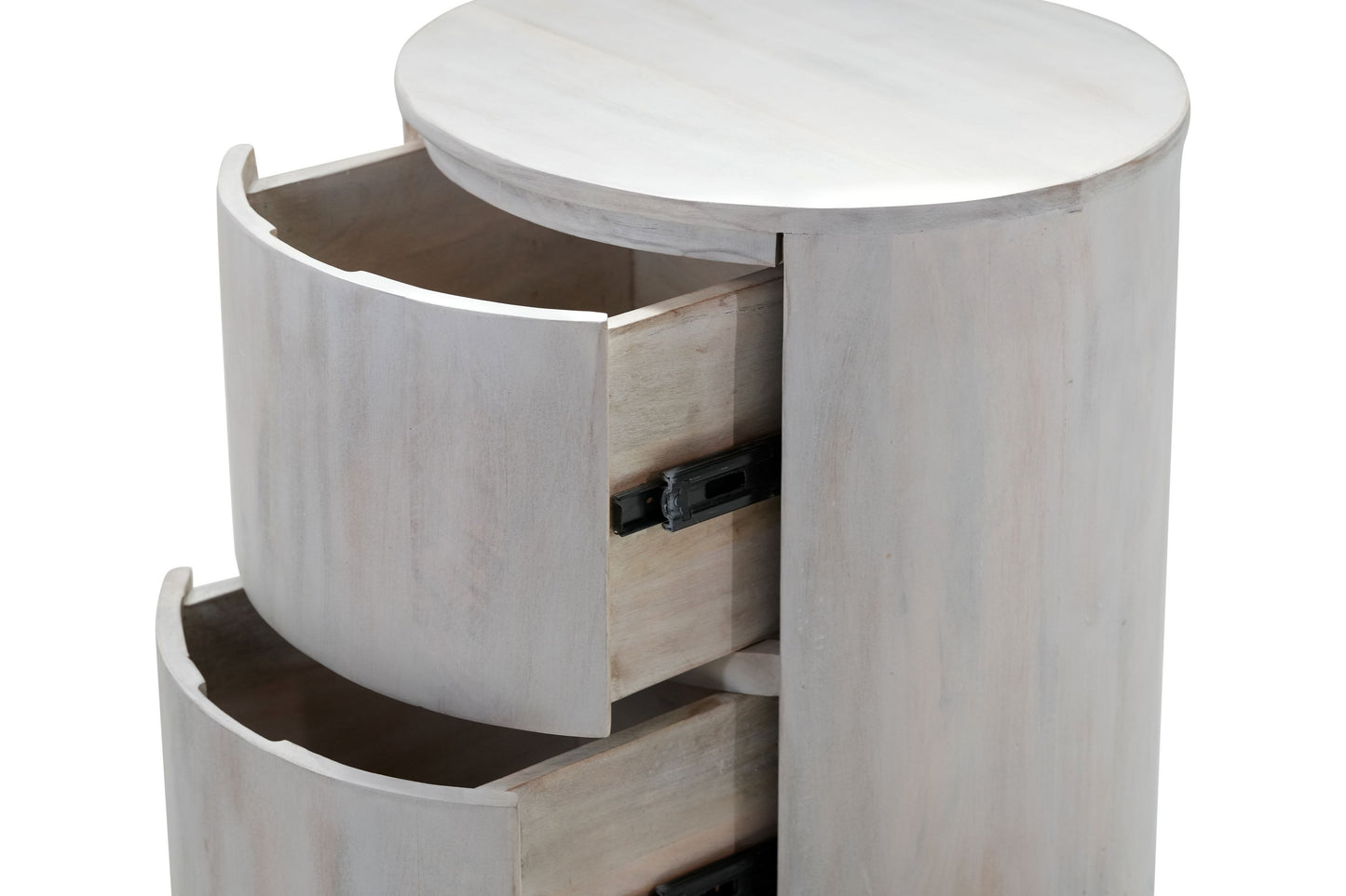 24 White Solid Wood Round Drum Side Table with Two Storage Drawers-5