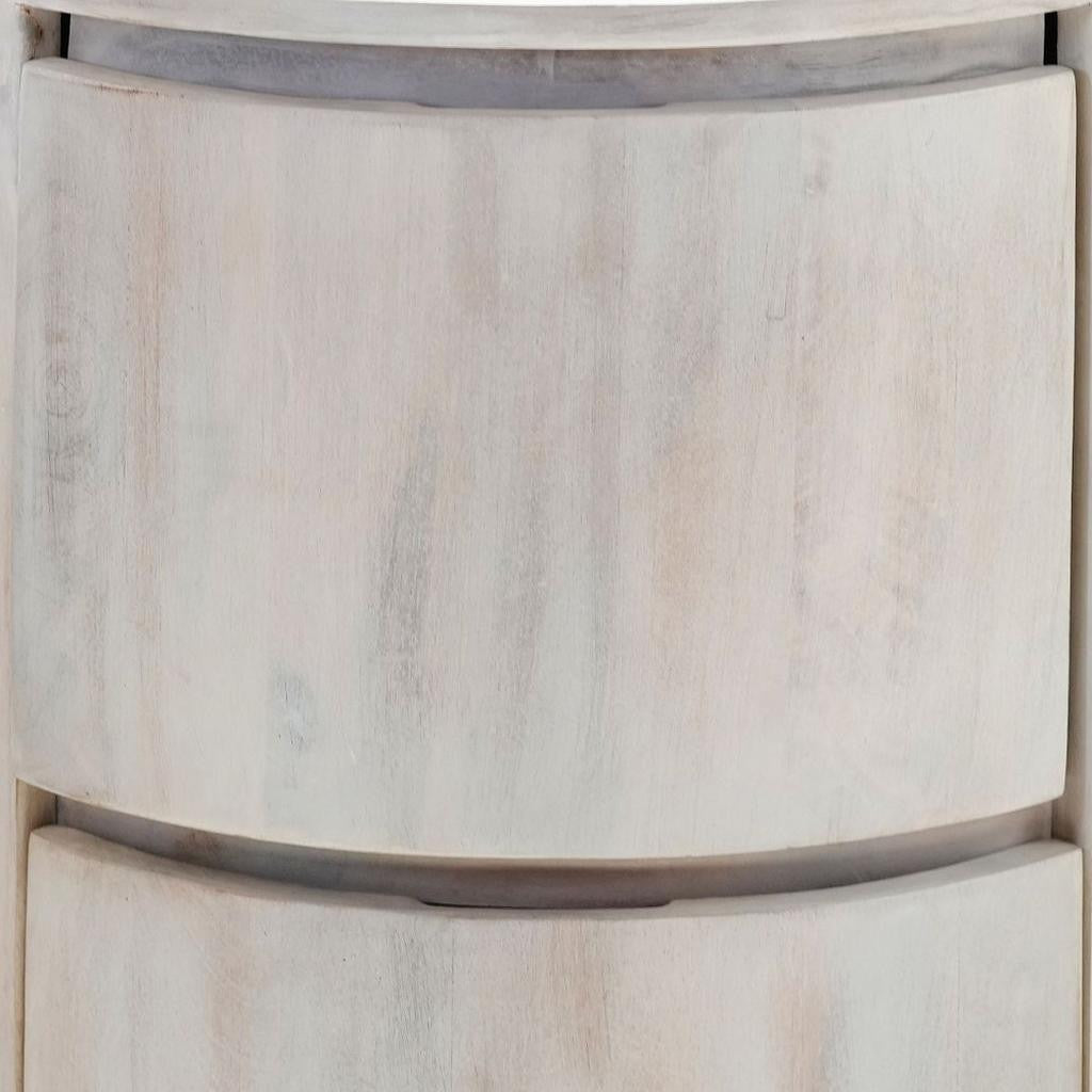 24 White Solid Wood Round Drum Side Table with Two Storage Drawers-6
