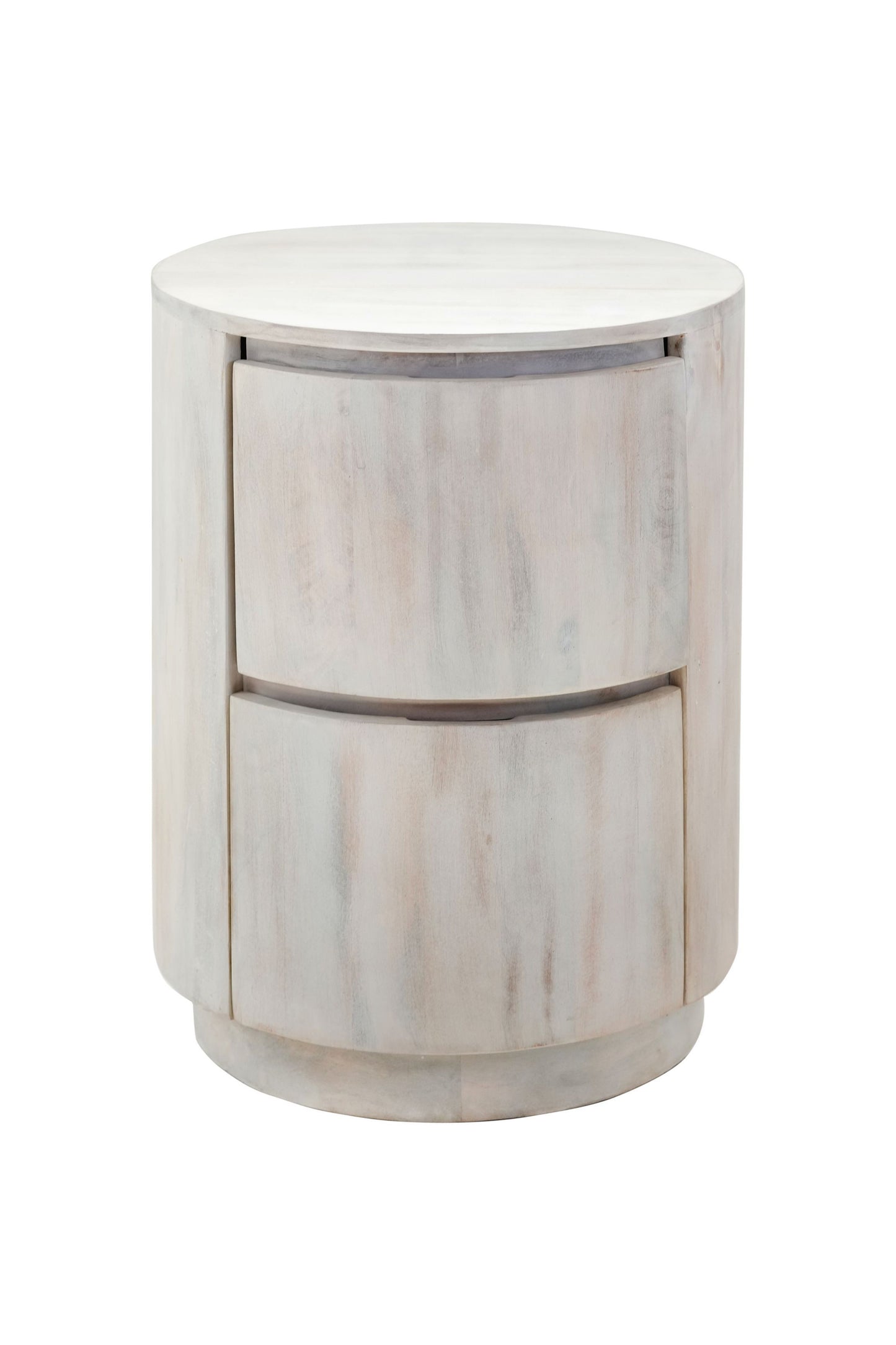 24 White Solid Wood Round Drum Side Table with Two Storage Drawers-7