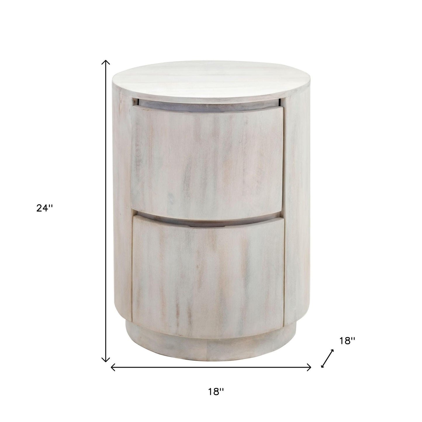 24 White Solid Wood Round Drum Side Table with Two Storage Drawers-8