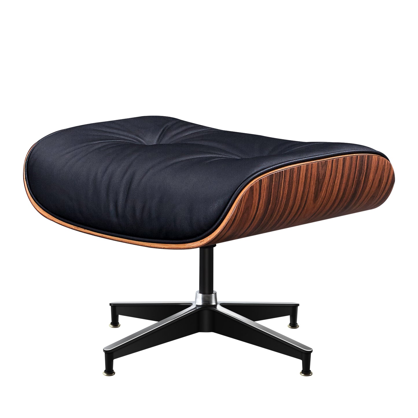 Black Rosewood Tufted Leather Lounge Chair With Ottoman, Mid Century Modern