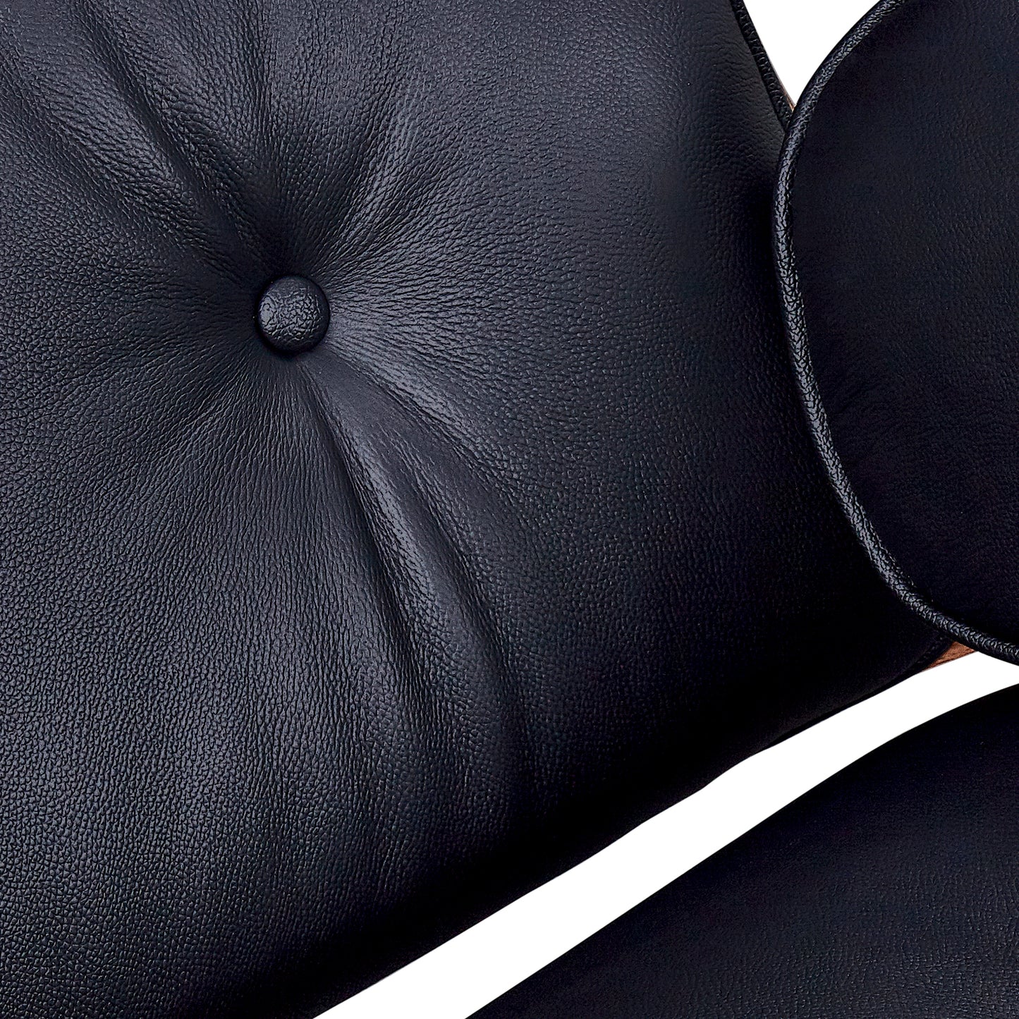 Black Rosewood Tufted Leather Lounge Chair With Ottoman, Mid Century Modern