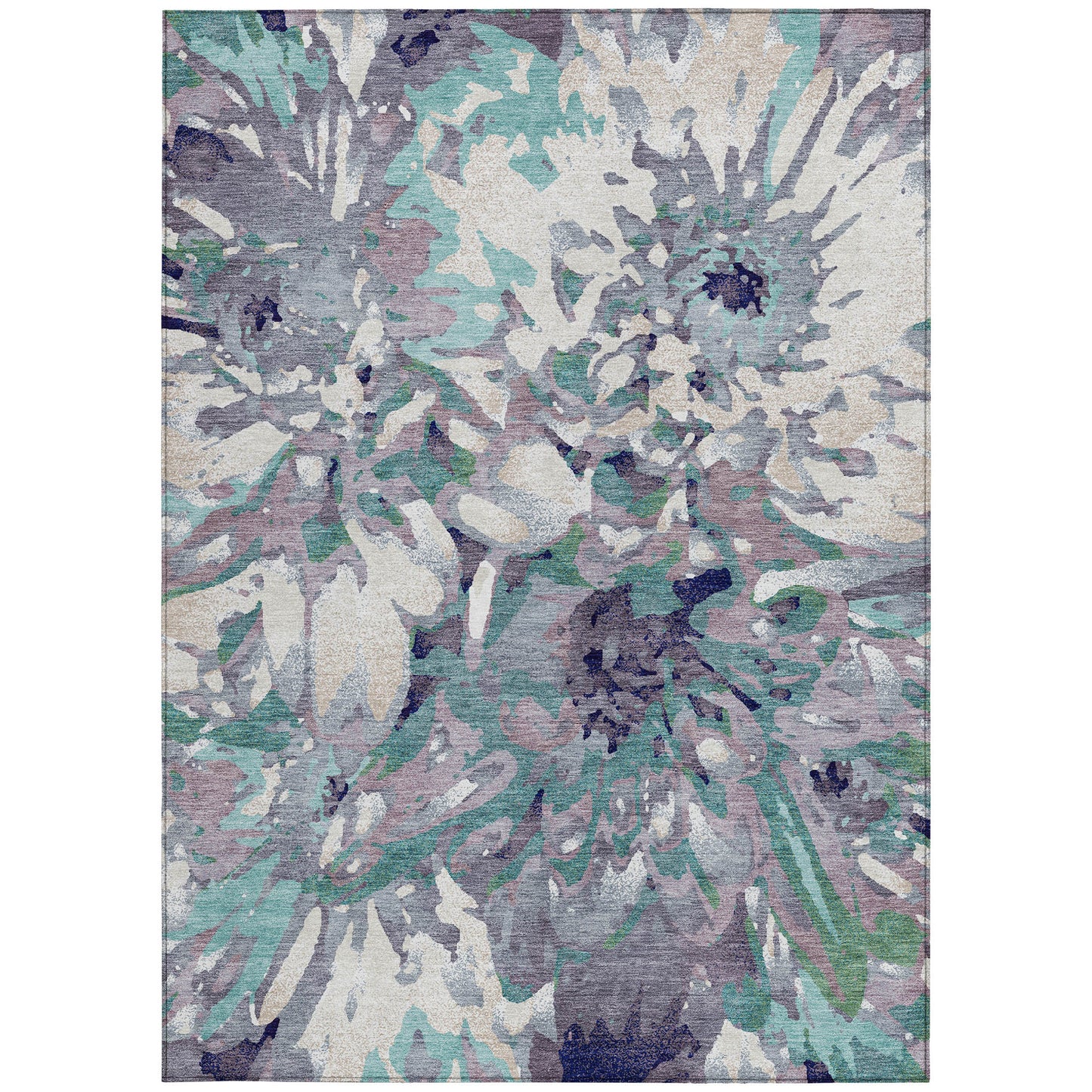 9x12 Lavender Gray Floral Indoor Outdoor Washable Area Rug