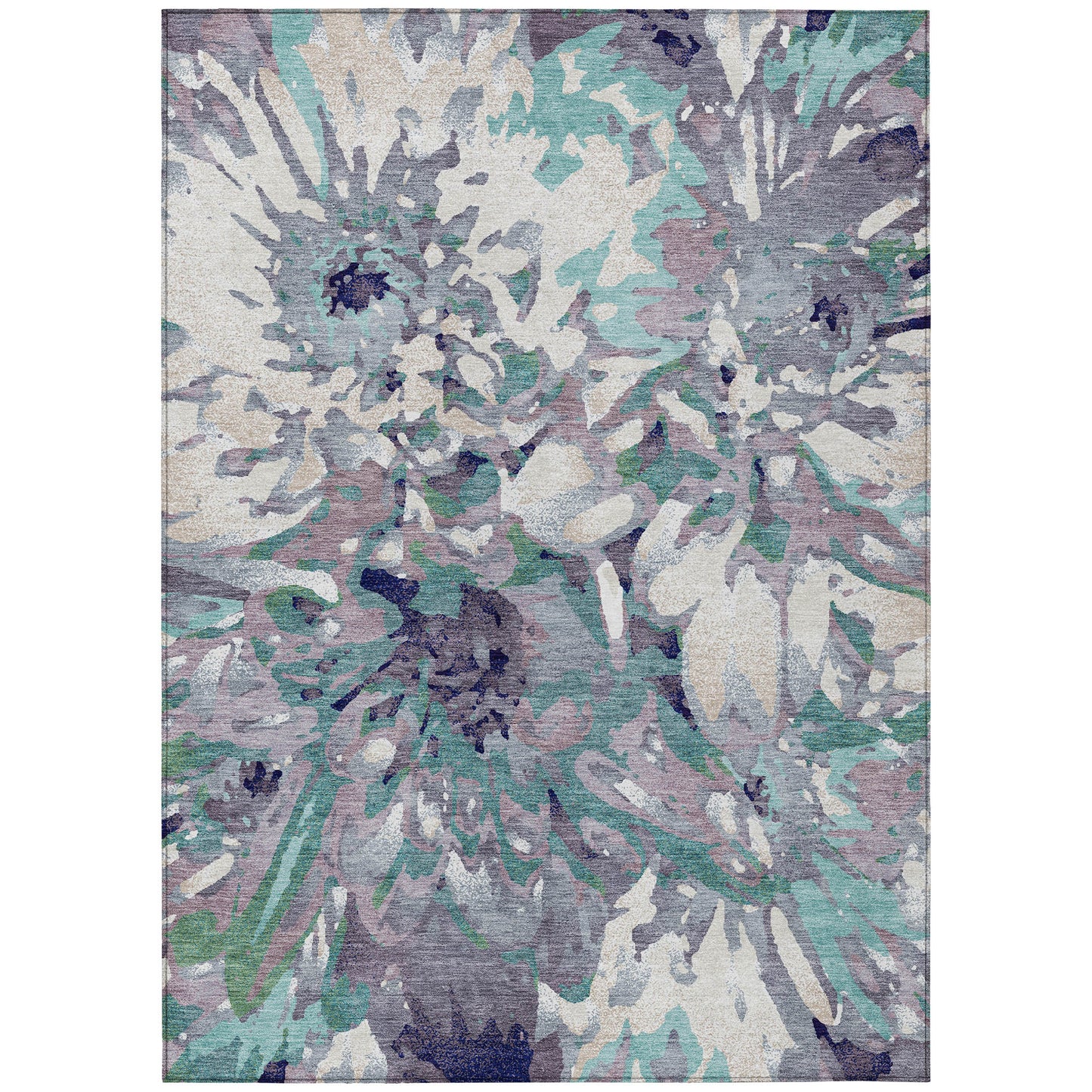 9x12 Lavender Gray Floral Indoor Outdoor Washable Area Rug