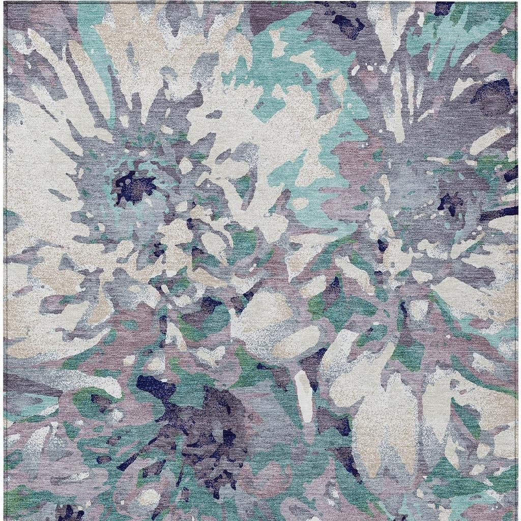 9x12 Lavender Gray Floral Indoor Outdoor Washable Area Rug