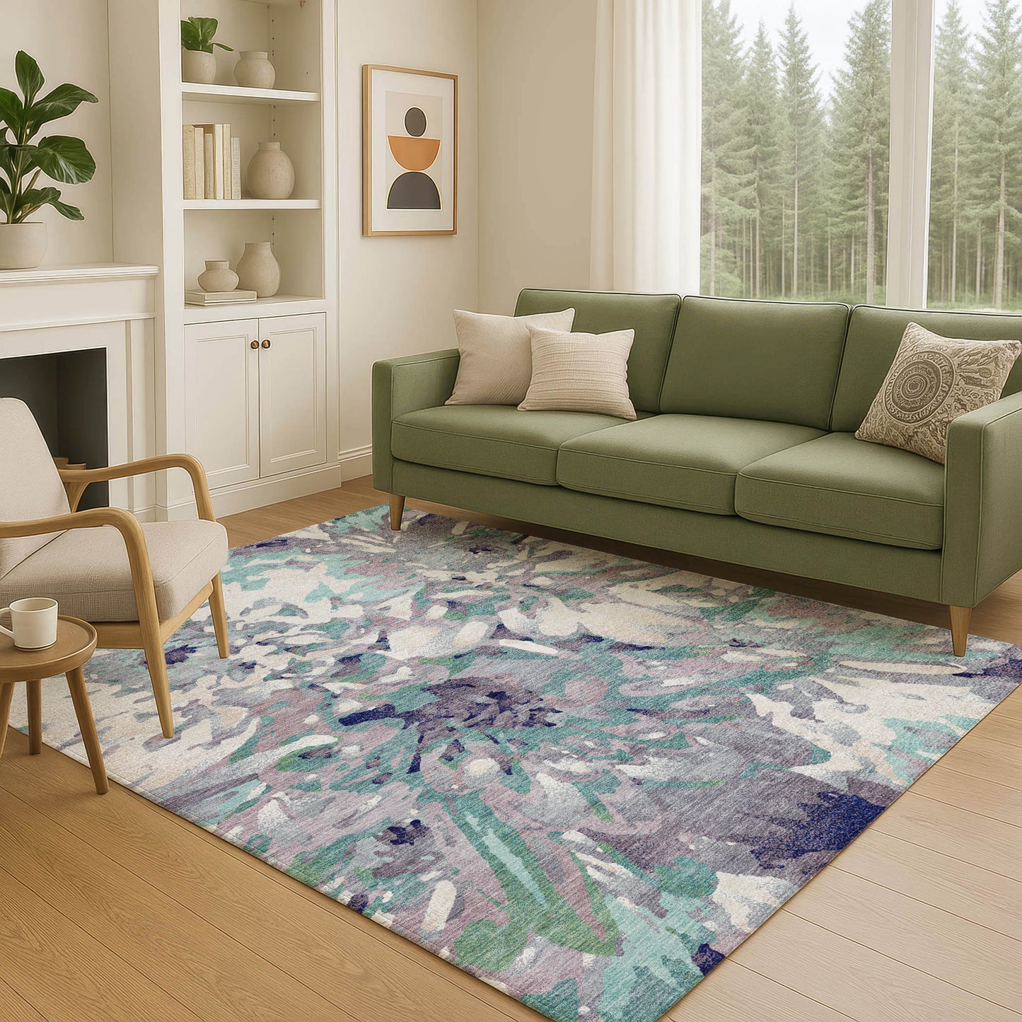 9x12 Lavender Gray Floral Indoor Outdoor Washable Area Rug