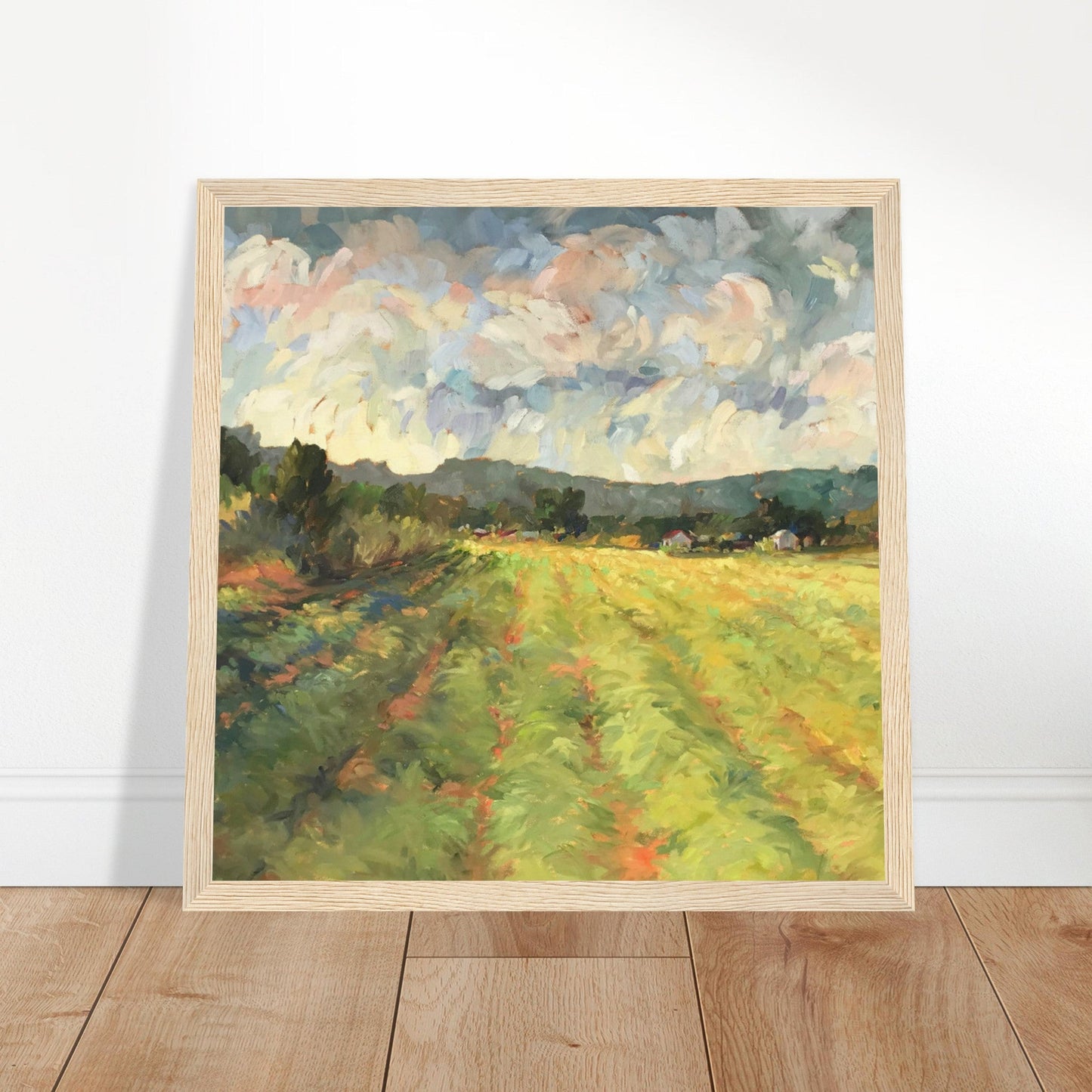 ‘Before the Harvest’ Landscape | 12x12 Wooden Framed Art Print | Original Artwork by American Artist Barbara Cleary