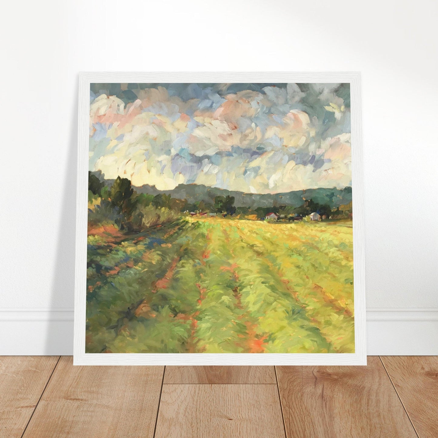 ‘Before the Harvest’ Landscape | 12x12 Wooden Framed Art Print | Original Artwork by American Artist Barbara Cleary