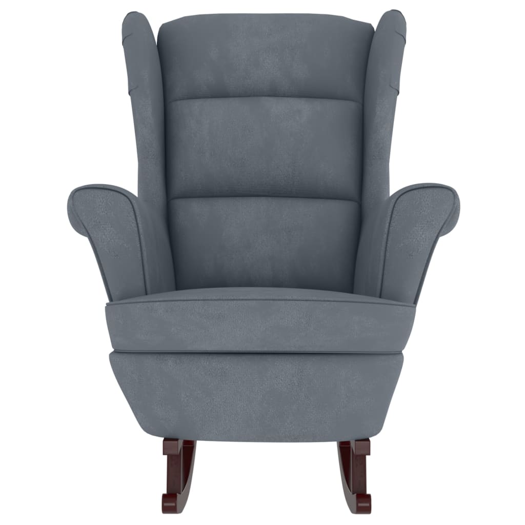 Dark Gray Velvet Rocking Chair with Solid Wood Rubber Legs-1