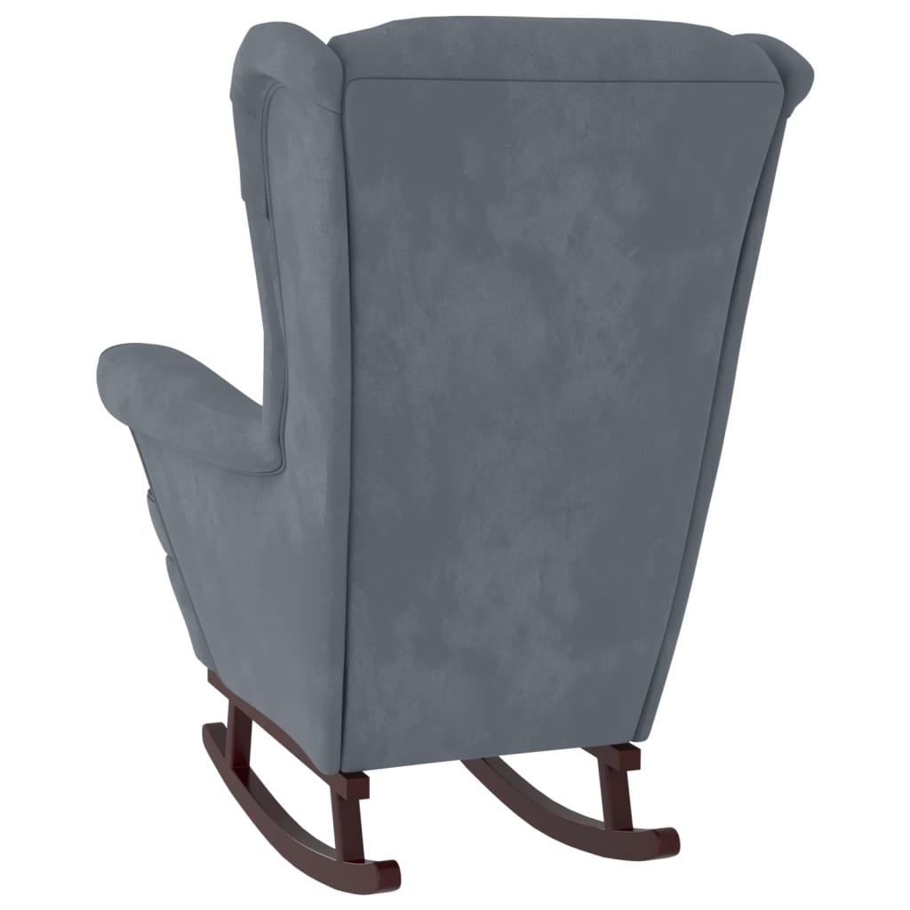 Dark Gray Velvet Rocking Chair with Solid Wood Rubber Legs-3