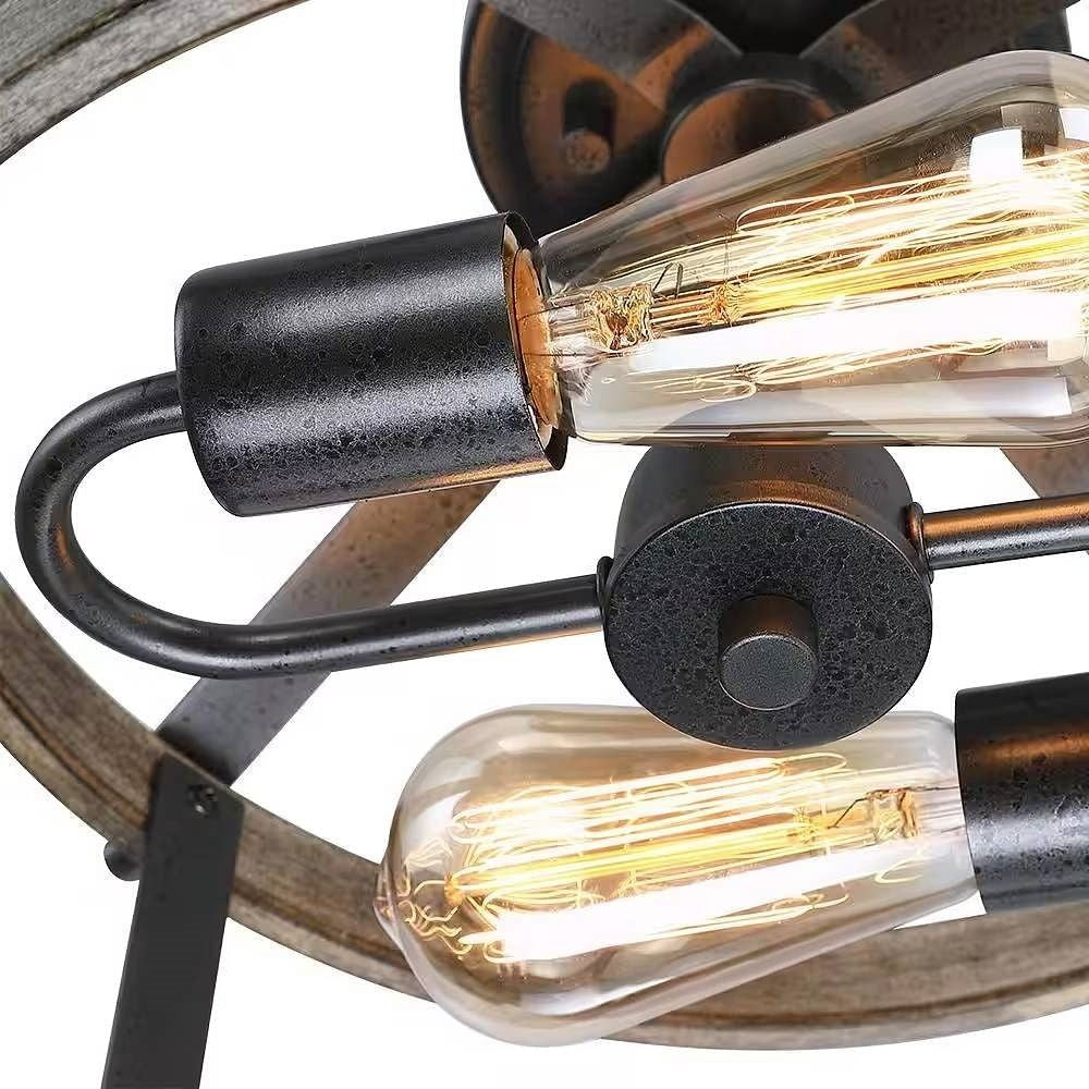 Round 13-inch Metal Wood Farmhouse 2-Light Ceiling Lamp - Semi-Flush Mount-1