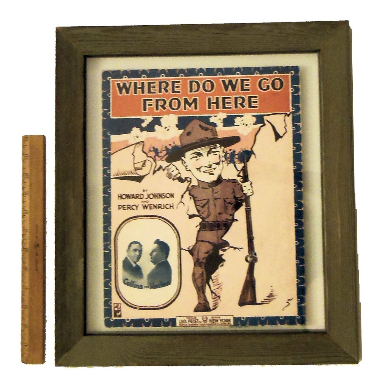 Where Do We Go From Here? by Howard Johnson and Percy Weinrich. Vintage sheet music, double sided frame.