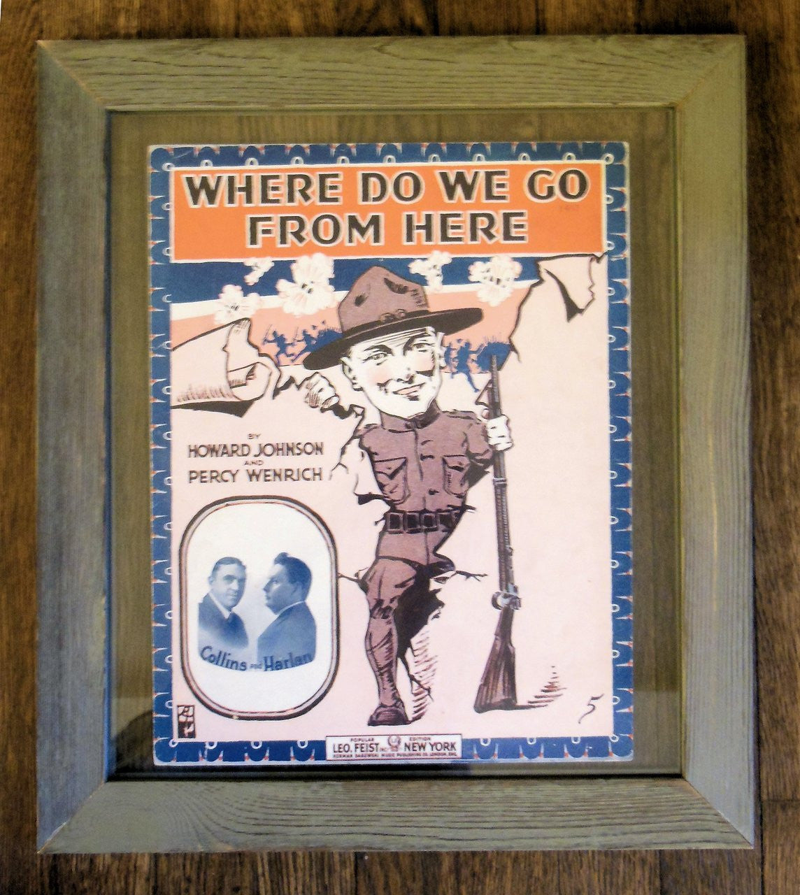 Where Do We Go From Here? by Howard Johnson and Percy Weinrich. Vintage sheet music, double sided frame.