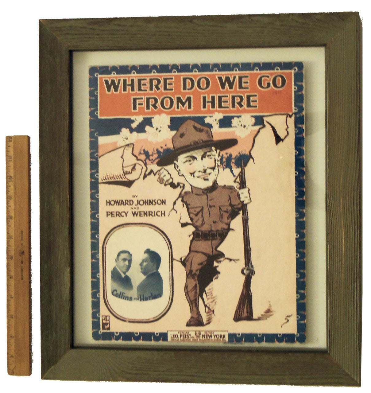 Where Do We Go From Here? by Howard Johnson and Percy Weinrich. Vintage sheet music, double sided frame.