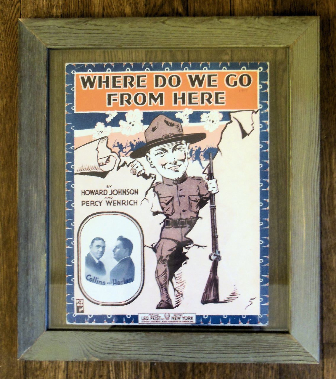 Where Do We Go From Here? by Howard Johnson and Percy Weinrich. Vintage sheet music, double sided frame.