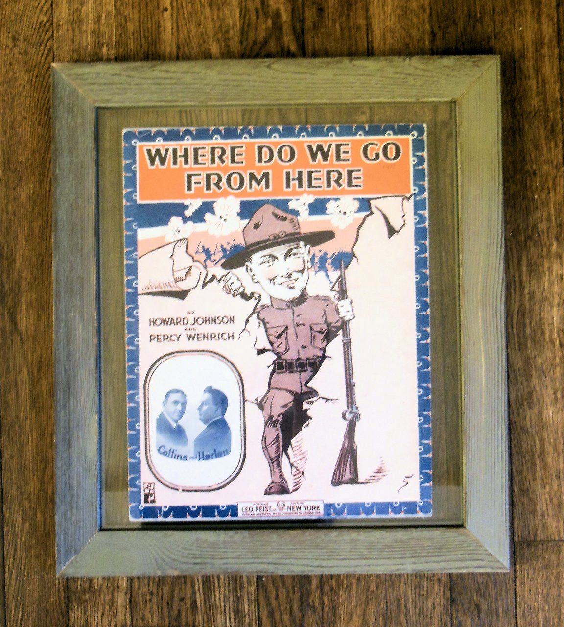Where Do We Go From Here? by Howard Johnson and Percy Weinrich. Vintage sheet music, double sided frame.