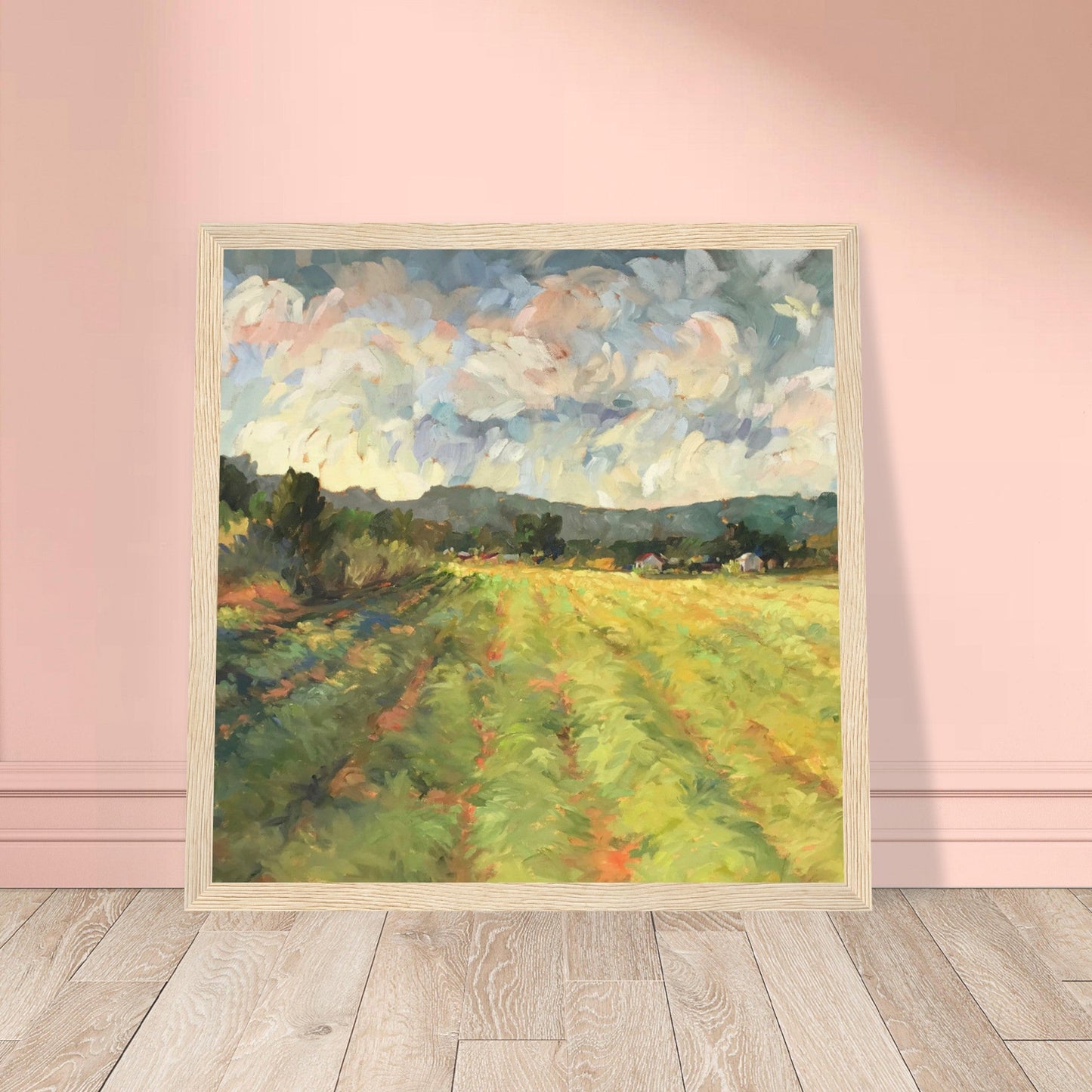 ‘Before the Harvest’ Landscape | 12x12 Wooden Framed Art Print | Original Artwork by American Artist Barbara Cleary