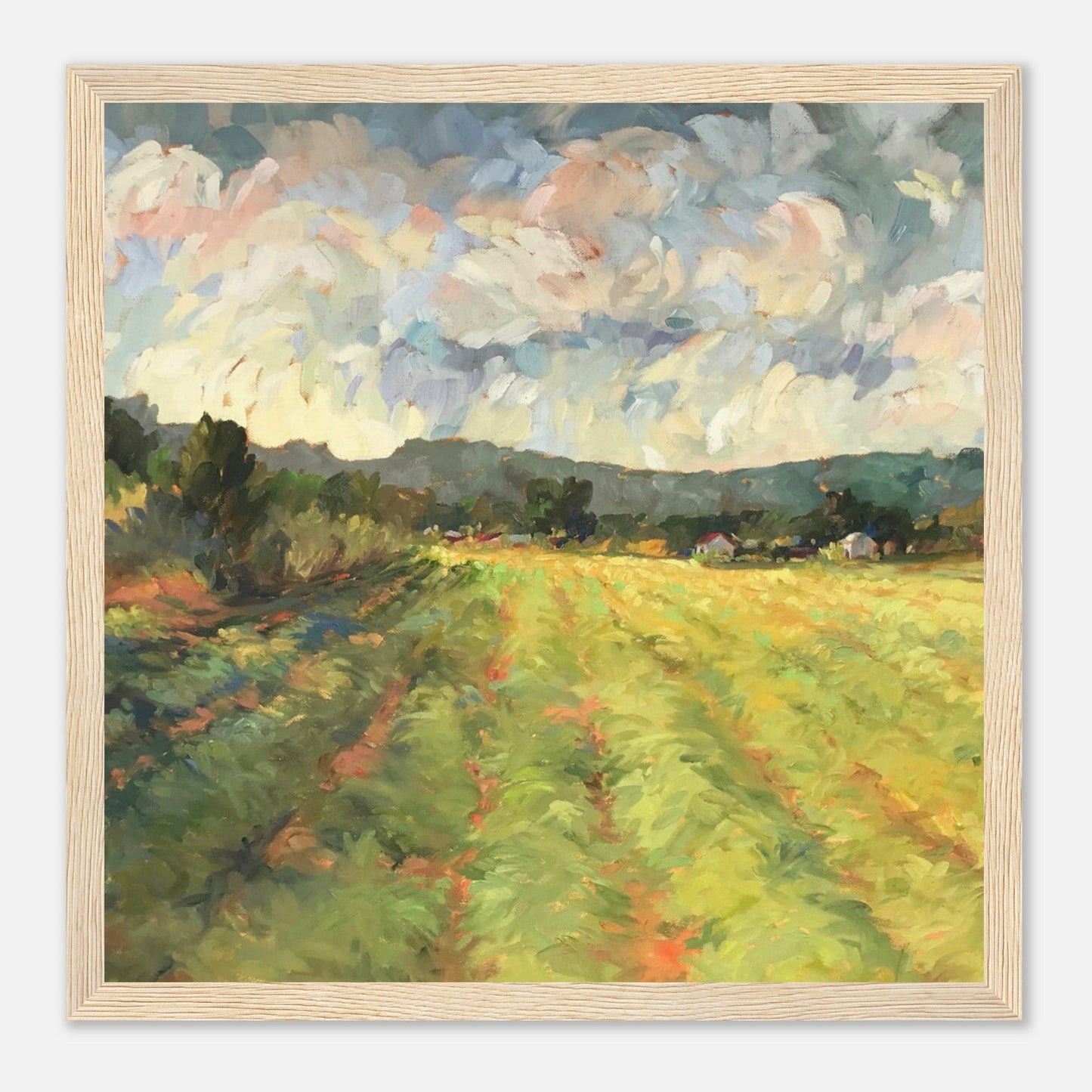 ‘Before the Harvest’ Landscape | 12x12 Wooden Framed Art Print | Original Artwork by American Artist Barbara Cleary