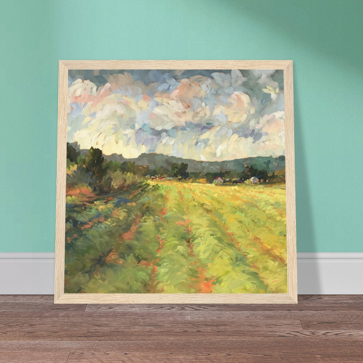 ‘Before the Harvest’ Landscape | 12x12 Wooden Framed Art Print | Original Artwork by American Artist Barbara Cleary