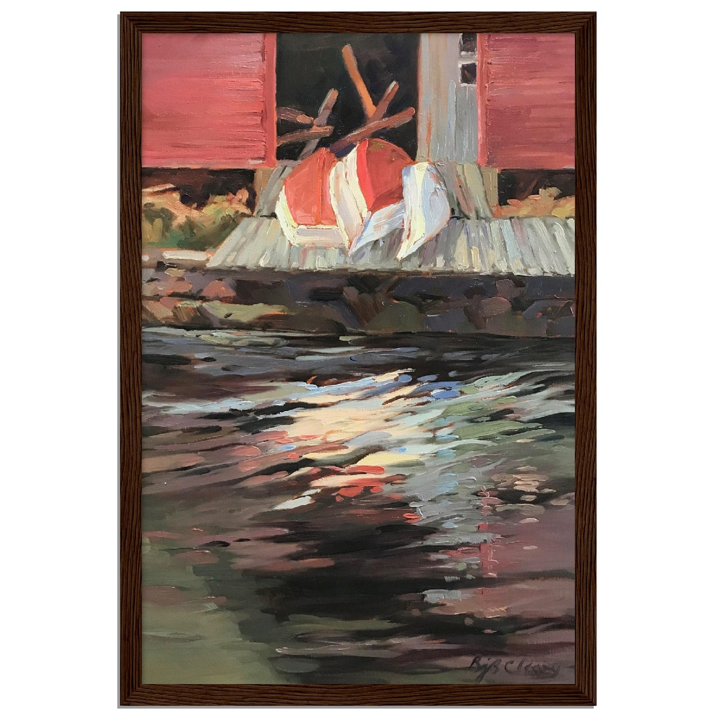 'Boathouse' I 12x18 inch Wooden Framed Coastal Art Print I Original Artwork by American Artist Barbara Cleary