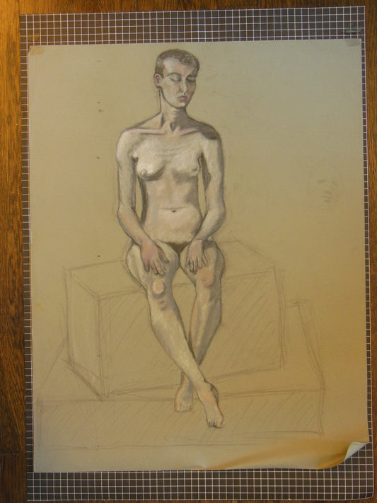 Nude Drawing: Charcoal & pastel on grey paper. 08