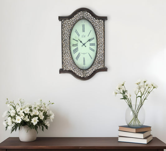 20" Oval Antiqued Bronze Wood and Glass Analog Wall Clock-0
