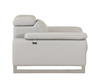 51" Gray And Silver Genuine Leather Chair and a Half-5