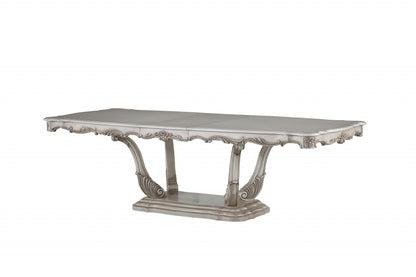 Off White Solid Wood Pedestal Base 44" Extended Dining Table