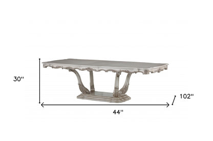 Off White Solid Wood Pedestal Base 44" Extended Dining Table