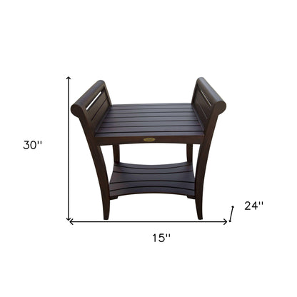 Rectangular Teak Shower Bench With Shelf And Handles In Brown Finish-8