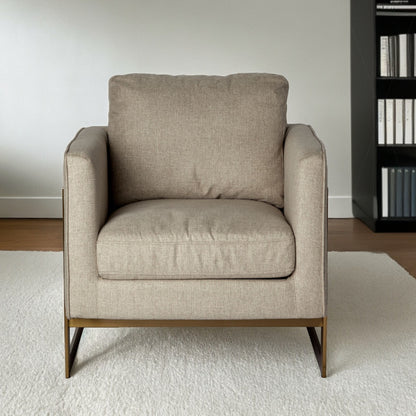 Cream Gold Fabric Arm Chair 31 inch Accent Furniture with Cushion Back
