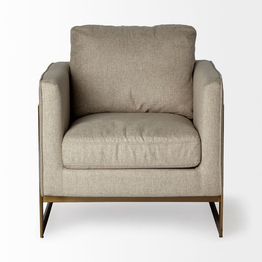 Cream Gold Fabric Arm Chair 31 inch Accent Furniture with Cushion Back