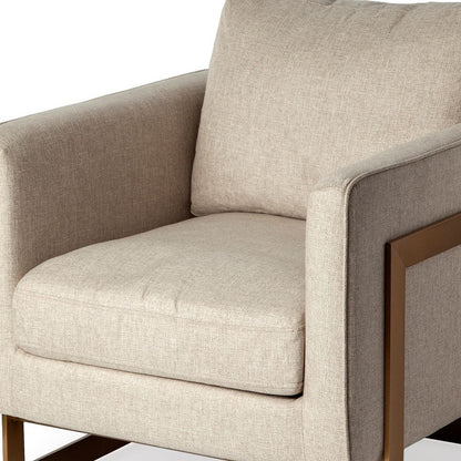 Cream Gold Fabric Arm Chair 31 inch Accent Furniture with Cushion Back