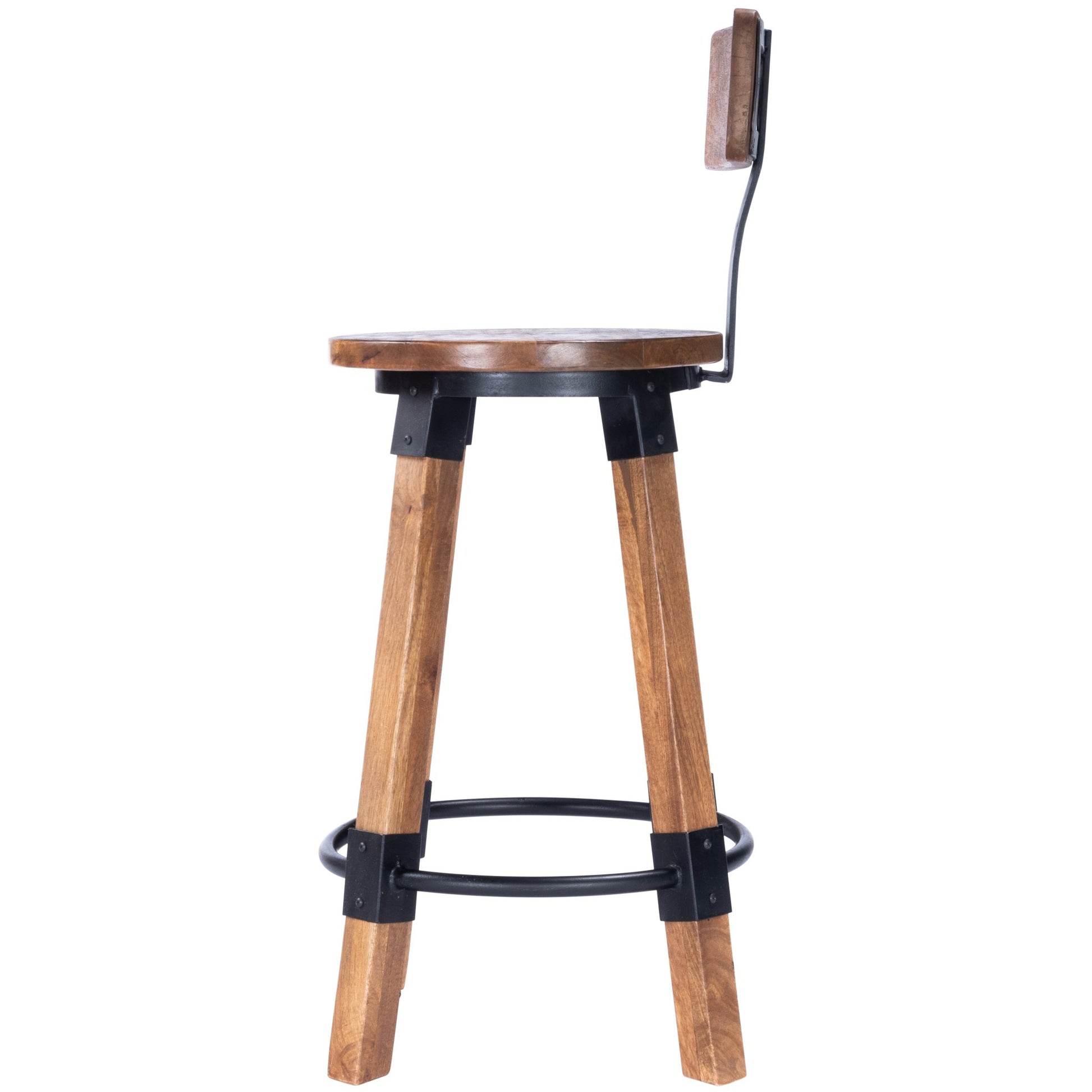 28 Brown Natural Solid Wood Iron Bar Stool Chair-4