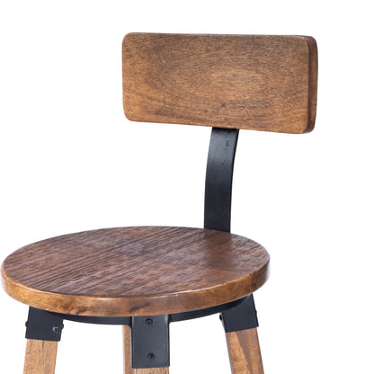 28 Brown Natural Solid Wood Iron Bar Stool Chair-8