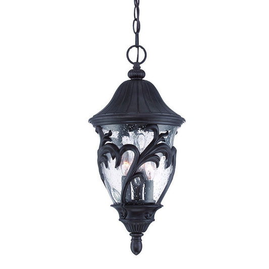 Three Light Matte Black Leaf Detail Hanging Light-0