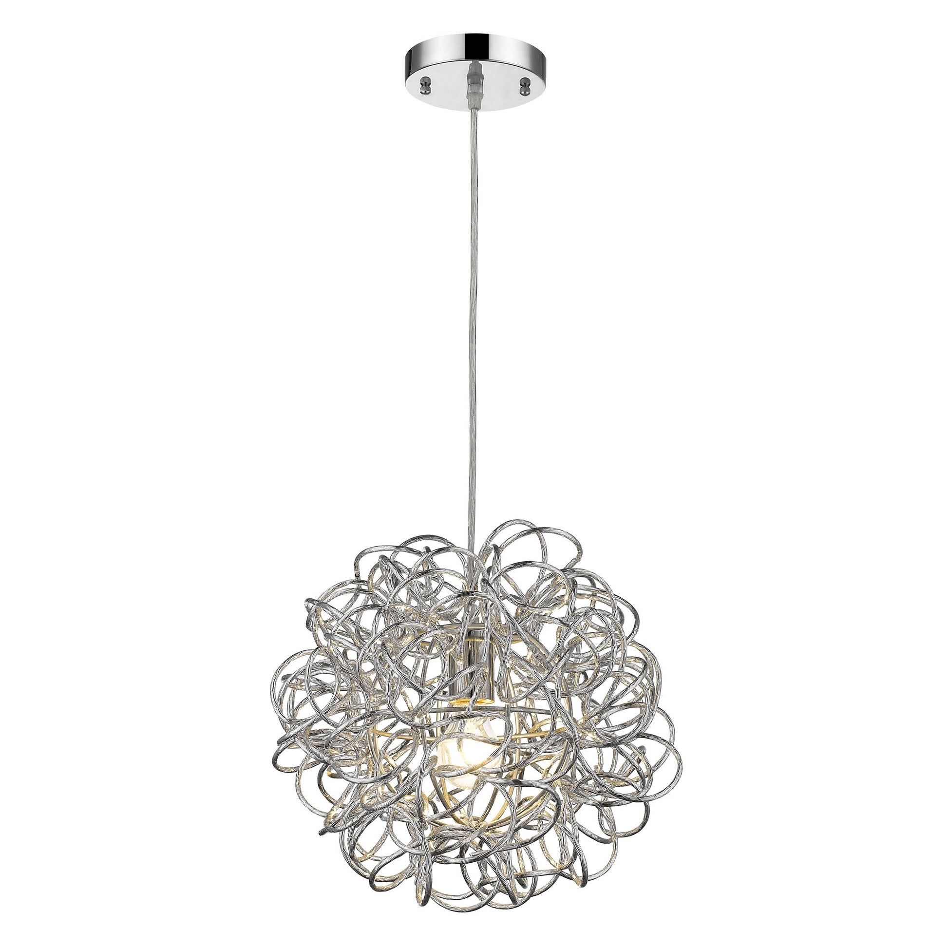 Polished Chrome Pendant with Faceted Aluminum Wire Shade Light Fitting-2