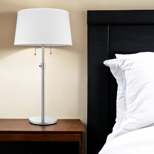 31" Silver Metal Two Light Adjustable Table Lamp With White Empire Shade-0