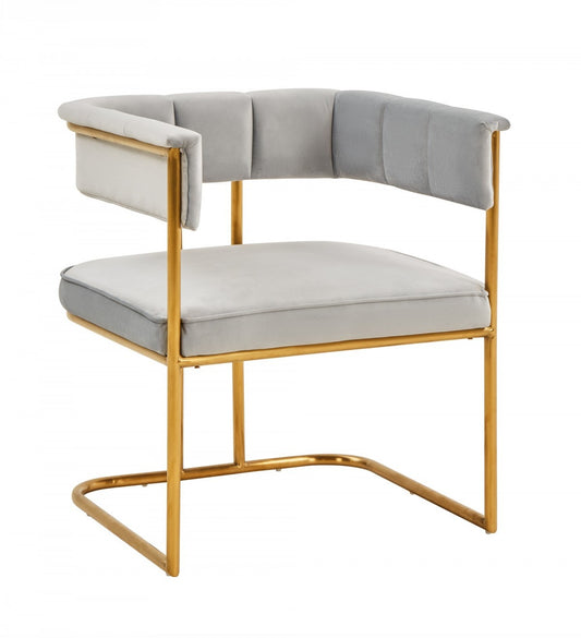 Gray and Gold Upholstered Fabric Dining Arm Chair-0