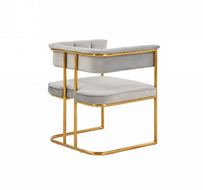 Gray and Gold Upholstered Fabric Dining Arm Chair-3