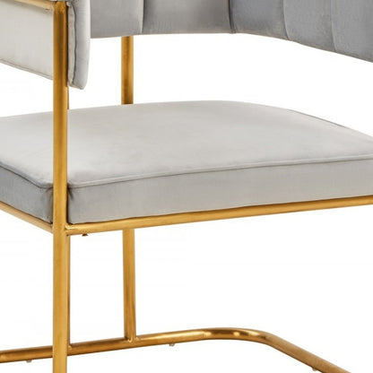 Gray and Gold Upholstered Fabric Dining Arm Chair-5