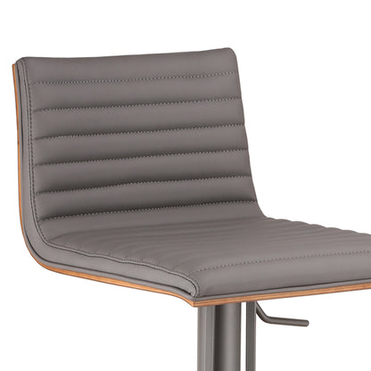 Grey Faux Leather Swivel Adjustable Height Metal Base Bar Chair