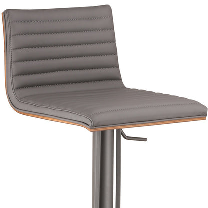Grey Faux Leather Swivel Adjustable Height Metal Base Bar Chair