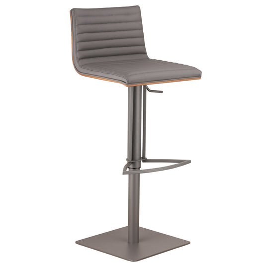Grey Faux Leather Swivel Adjustable Height Metal Base Bar Chair