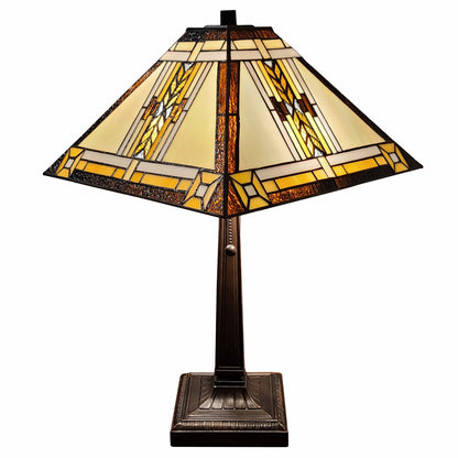 22" Dark Brown Metal Two Light Candlestick Table Lamp With Beige Shade-1