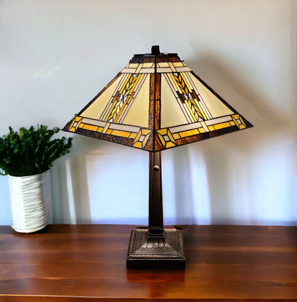 22" Dark Brown Metal Two Light Candlestick Table Lamp With Beige Shade-0