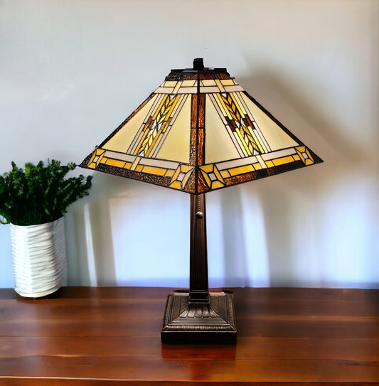 22" Dark Brown Metal Two Light Candlestick Table Lamp With Beige Shade-0