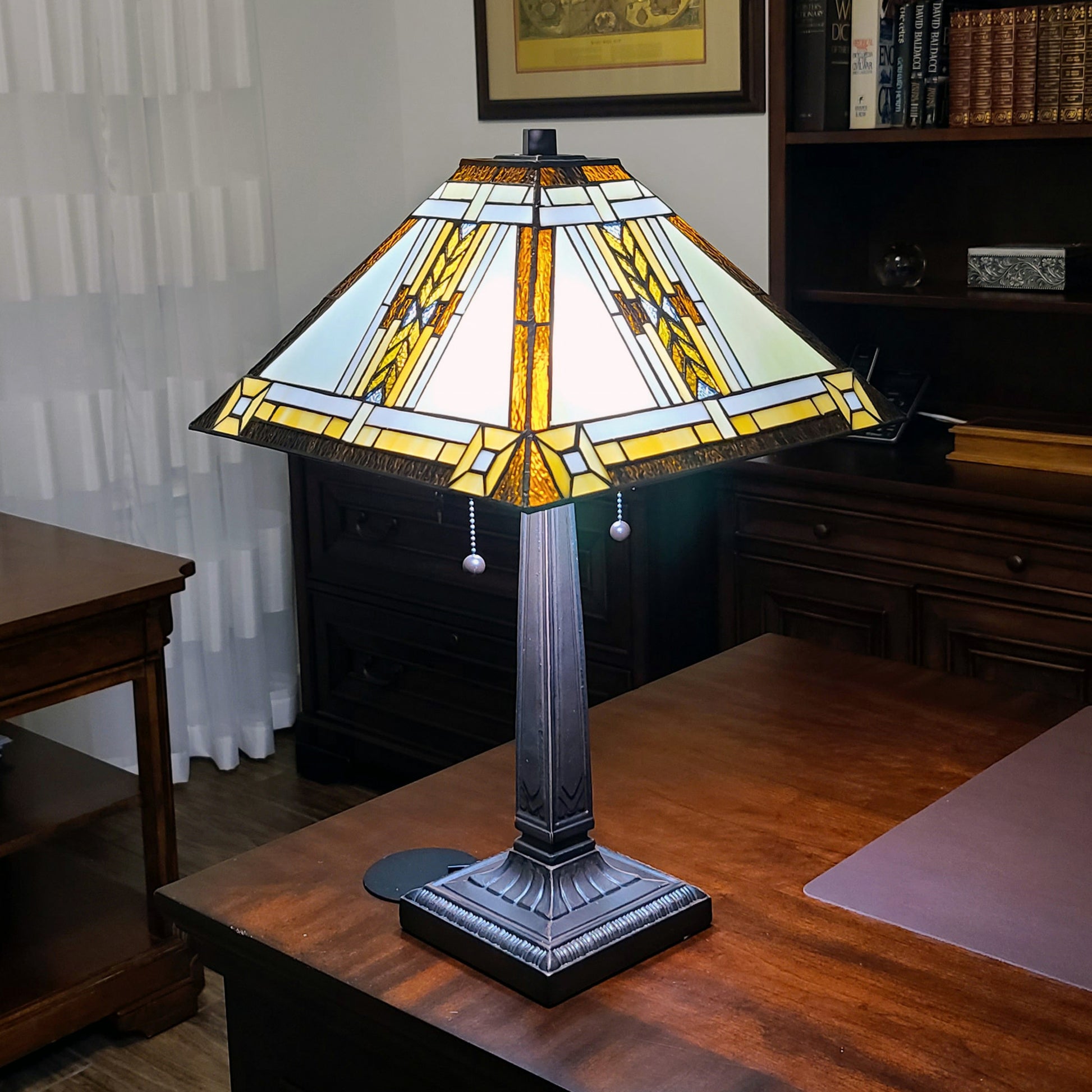 22" Dark Brown Metal Two Light Candlestick Table Lamp With Beige Shade-6