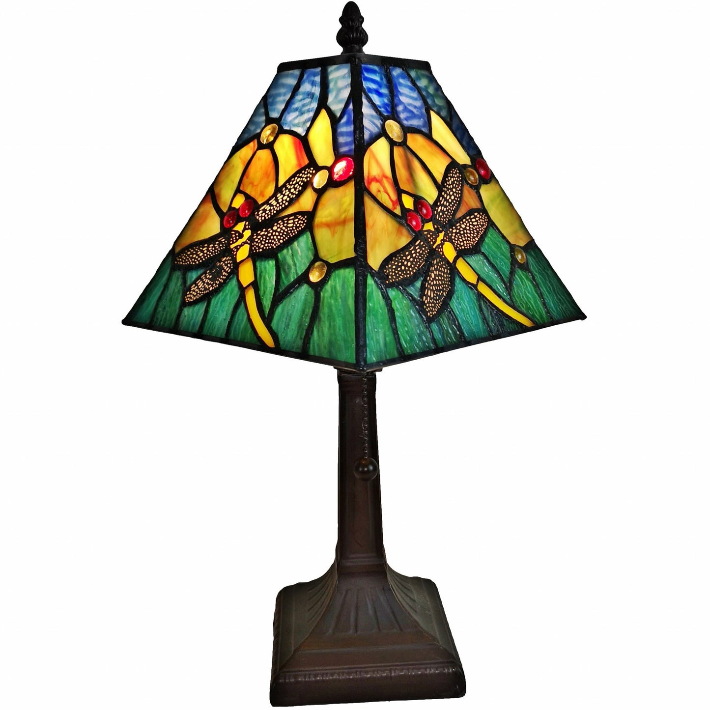 15" Dark Brown Metal Candlestick Table Lamp With Green Empire Shade-2