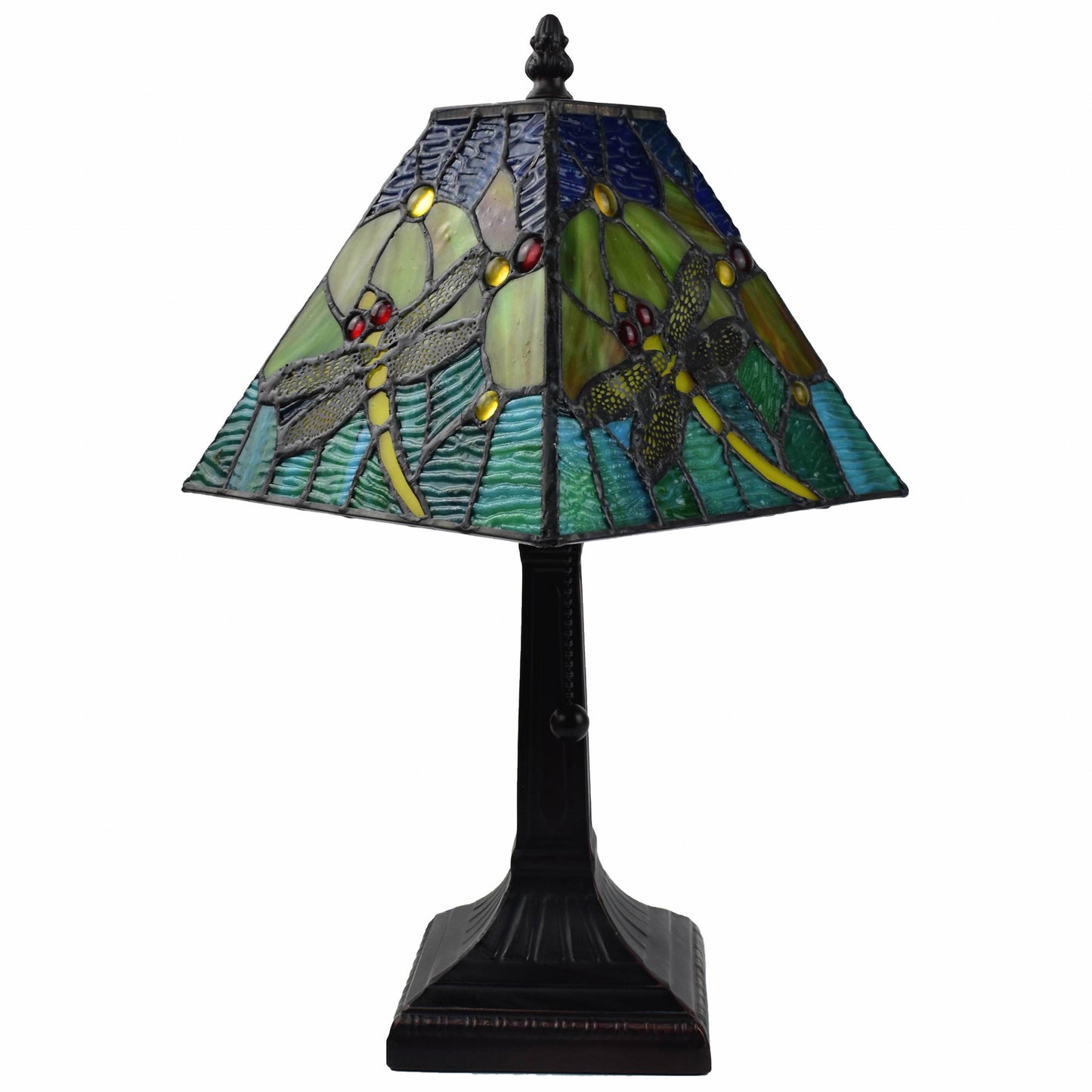15" Dark Brown Metal Candlestick Table Lamp With Green Empire Shade-1